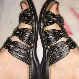 Clarks Black Leisa Faye Woven Sandals$